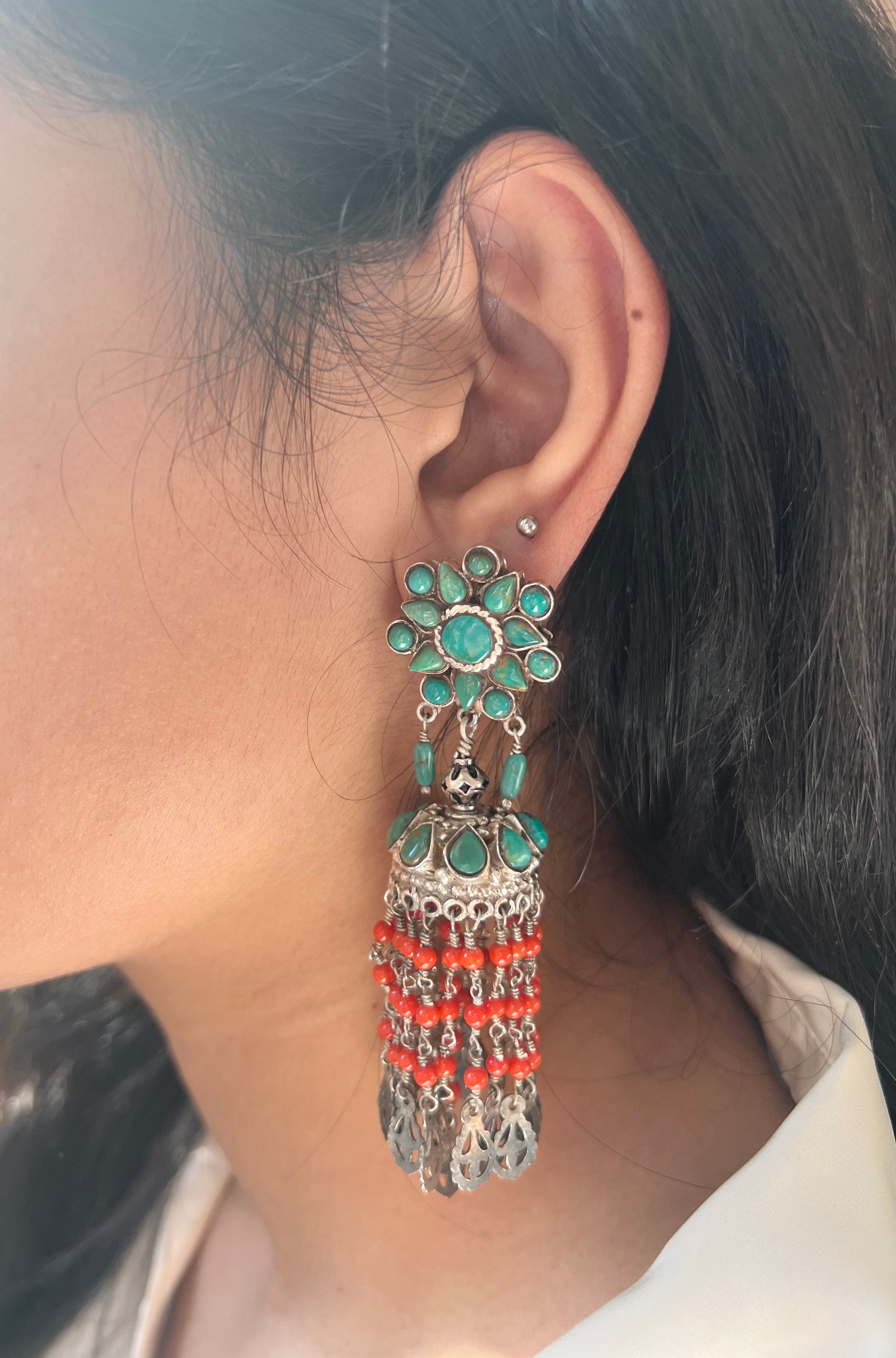 Turquoise Coral Jhumka Earring
