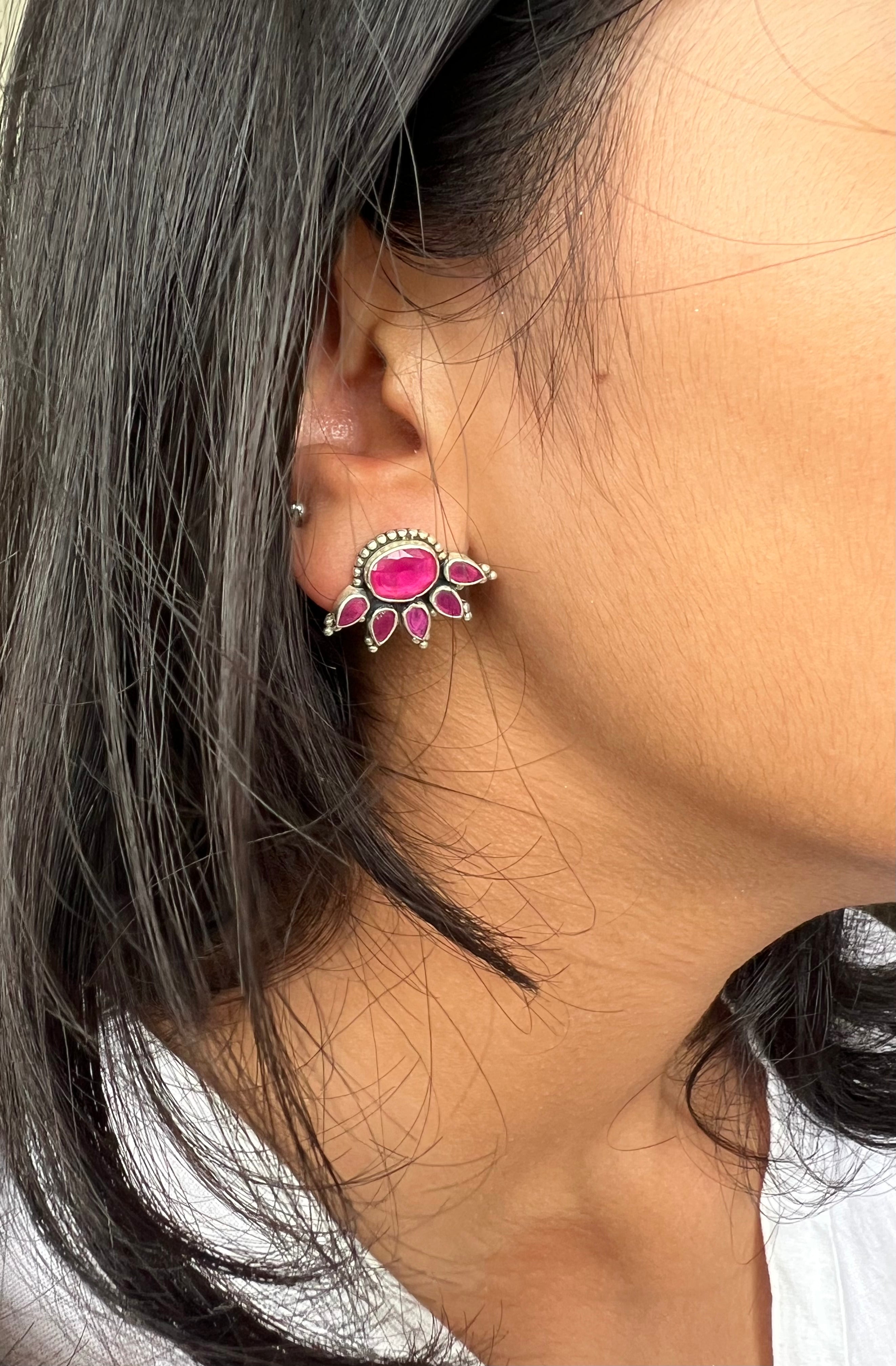 Garnet Petal Earring