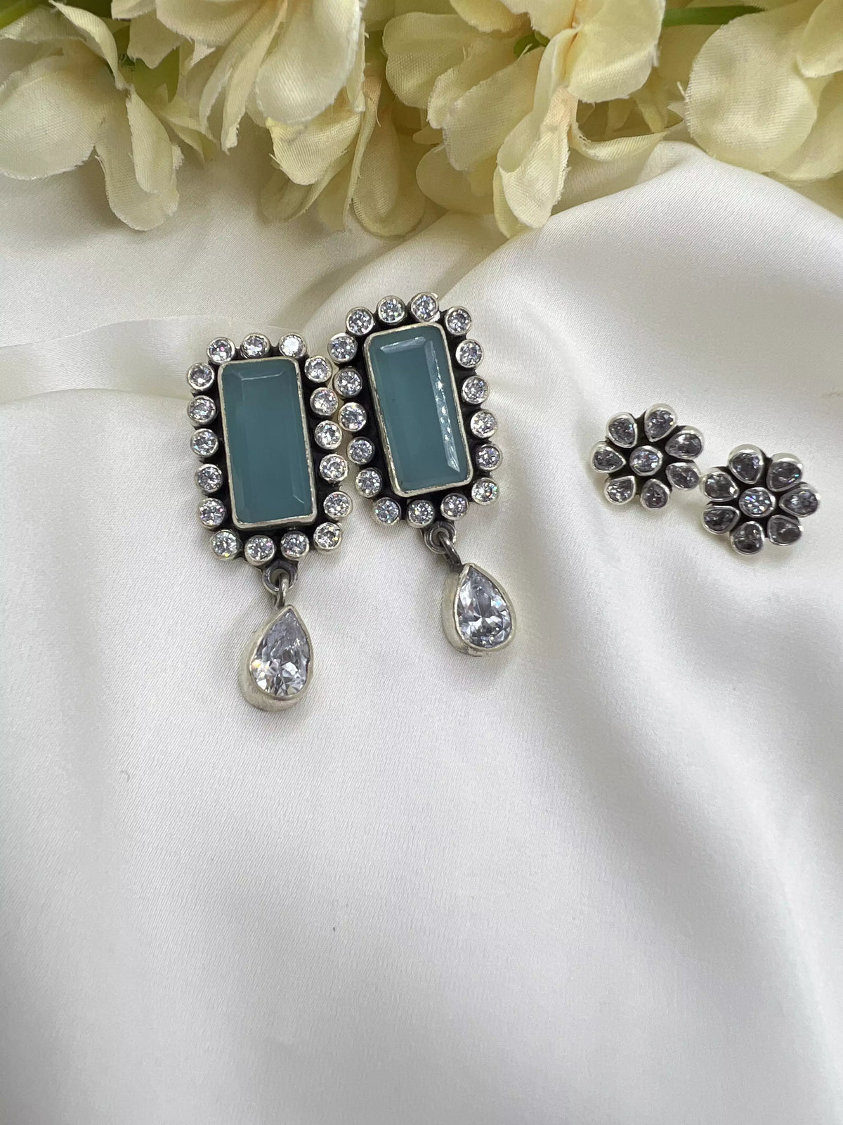 Ethereal White Floral & Skydrop Gem Earrings